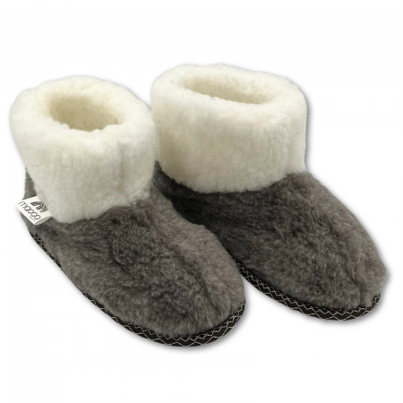 Cizme cu blana pentru copii, primii pasi, Piele Naturala, lana naturala de oi pe tricot, barefoot, Macco, Maro [0]
