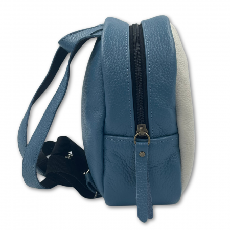 Rucsac copii, Piele Naturala, Macco, Masina, Albastru/Crem [3]