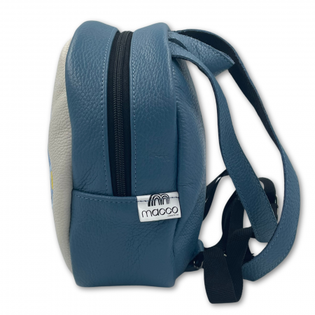 Rucsac copii, Piele Naturala, Macco, Masina, Albastru/Crem [4]