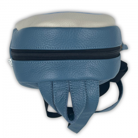 Rucsac copii, Piele Naturala, Macco, Masina, Albastru/Crem [5]