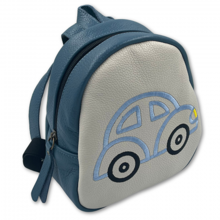 Rucsac copii - Rucsac copii, Piele Naturala, Macco, Masina, Albastru/Crem