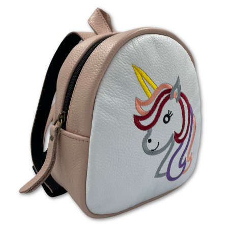 Rucsac copii - Rucsac copii, Piele Naturala, Macco, Unicorn,  Roz deschis/Alb