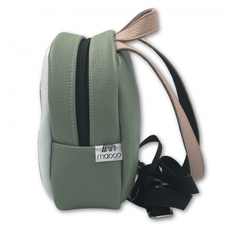 Rucsac copii, Piele Naturala, Macco, Curcubeu, Verde pal/Alb [4]