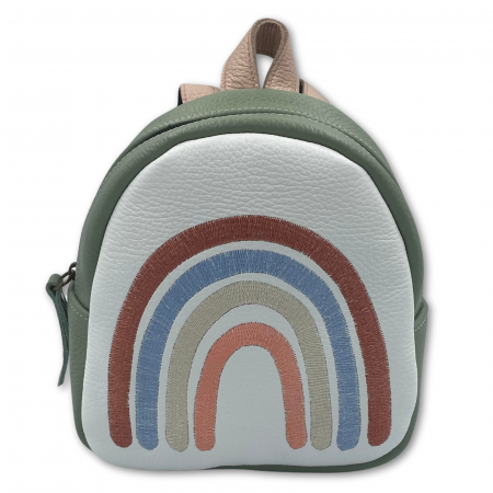Rucsac copii, Piele Naturala, Macco, Curcubeu, Verde pal/Alb [2]