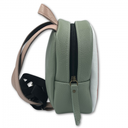Rucsac copii, Piele Naturala, Macco, Curcubeu, Verde pal/Alb [3]