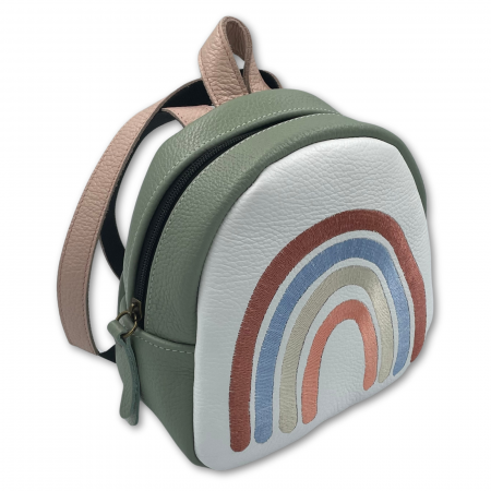 Rucsac copii - Rucsac copii, Piele Naturala, Macco, Curcubeu, Verde pal/Alb