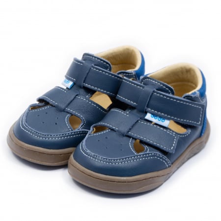 Sandale primii pasi - Sandale copii, Piele Naturala, barefoot, Dodo, Sunrise, Albastru inchis