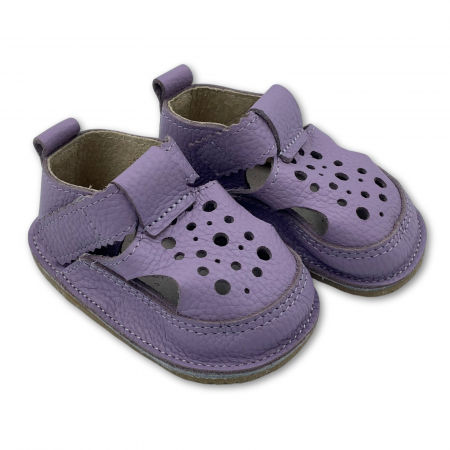 Sandale primii pasi - Sandale copii, primii pasi, Piele Naturala, barefoot, Macco, Buline,  Mov
