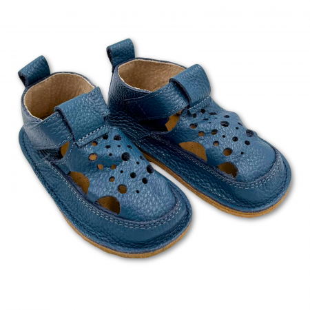 Sandale primii pasi - Sandale copii, primii pasi, Piele Naturala, barefoot, Macco, Buline, Albastru pal