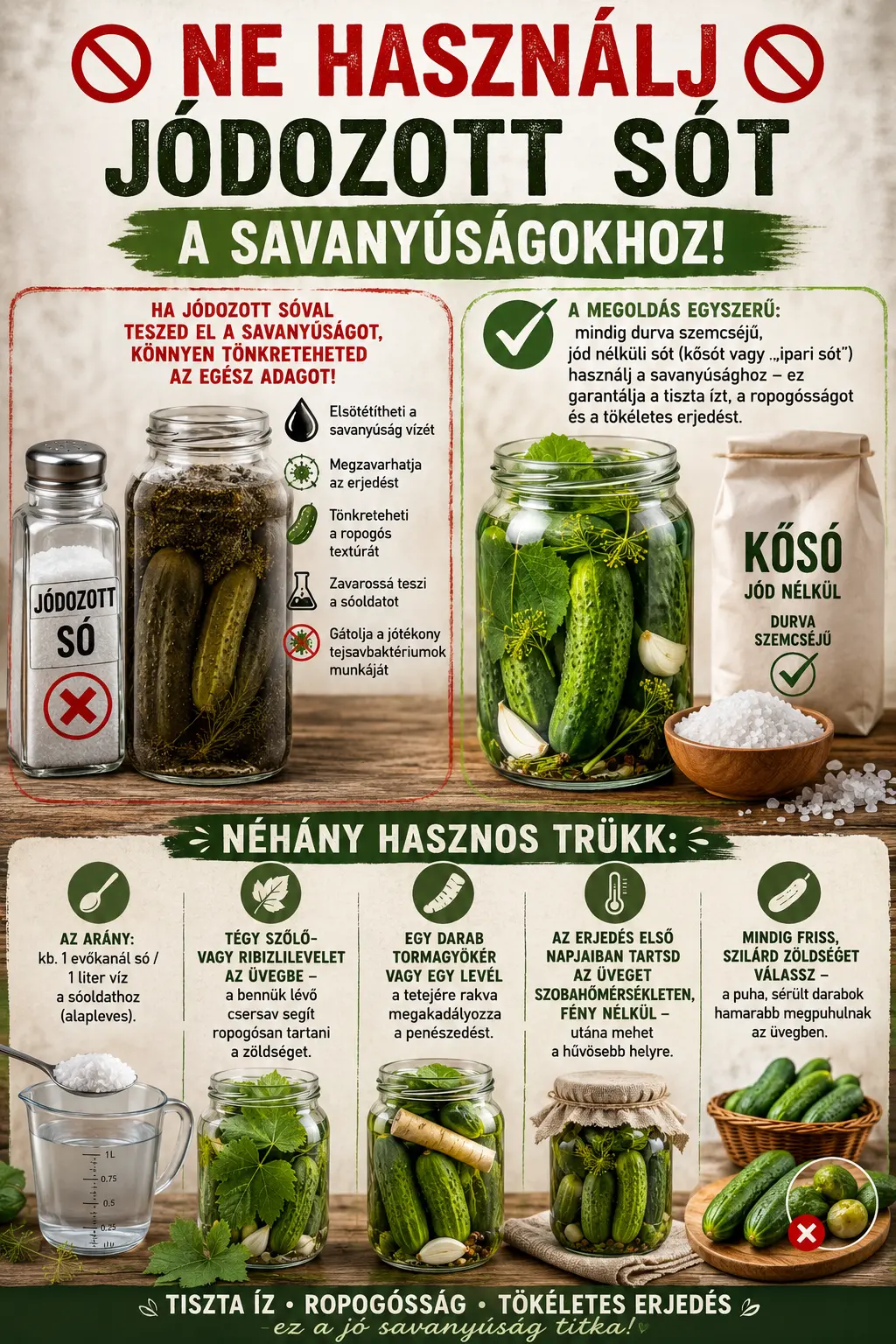 NE HASZNÁLJ JÓDOZOTT SÓT A SAVANYÚSÁGOKHOZ! 🚫
