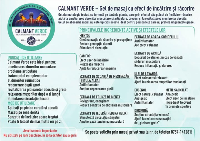 Calmantverde Gel de Masaj 250g – Arnică, Eugenol & Diosmină | Dureri Musculare [3]