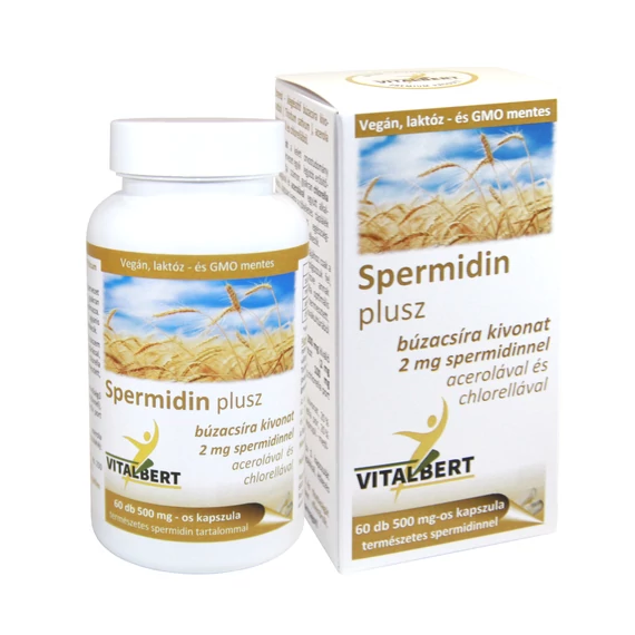 Stimulatoare ale sistemului imunitar - Spermidin Plus Vitalbert: Capsule cu Extract de Germeni de Grâu, Chlorella și Vitamina C (2 mg Spermidină)