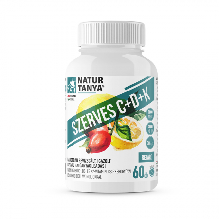 Stimulatoare ale sistemului imunitar - C+D+K organic - Retard 1000mg vitamina C, 2000IU vitamina D3, 30 µg vitamina K2 fermentată cu natto, extract de măceșe și bioflavonoide citrice