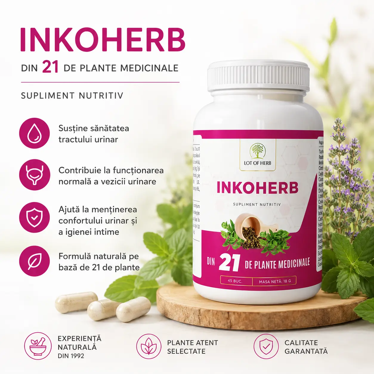 Inkoherb 45 Capsule – Incontinență Urinară, Vezică Hiperactiva, 21 Plante [0]