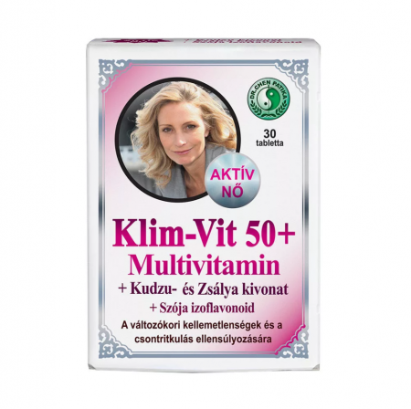 Stimulatoare ale sistemului imunitar - KLIM-VIT 50+ Multivitamin pentru femei peste 50 de ani, cu extract de kudzu si salvie, izoflavone din soia, 30 tablete