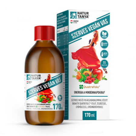 Minerale esențiale - Sirop organic vegan cu fier - Fier organic, Quatrefolic® folat bioactiv brevetat + 9 legume, fructe și plante