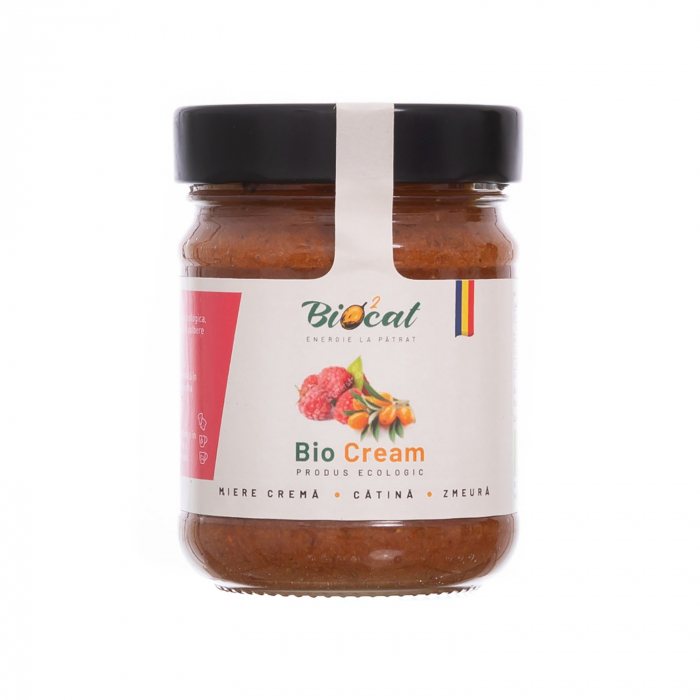Biocream - cremă tartinabilă cu pulbere de cătină, cremă de miere, pulbere de zmeura, 220 gr [1]