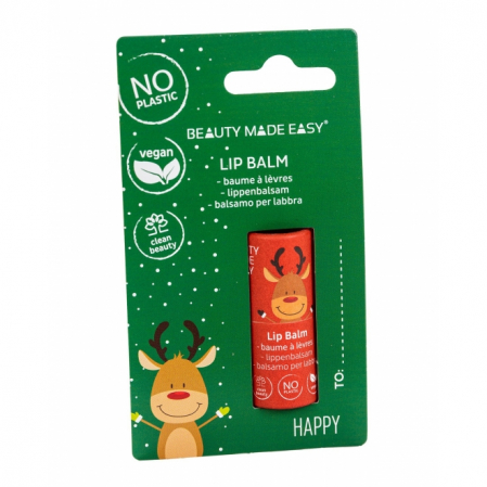 COSMETICE PENTRU CORP SI TEN - Balsam de buze vegan, zero plastic, Happy, Editie Limitata de Craciun, 5.5 g