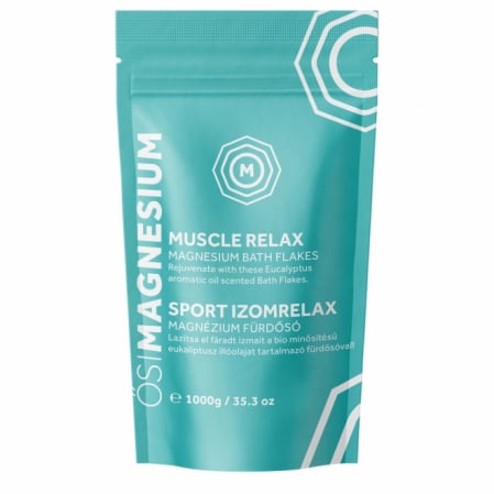 Spuma si saruri de baie - Fulgi de baie Muscle Relax cu magneziu si eucalipt, OsiMagnesium, 1000 g
