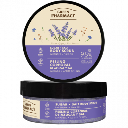 Lotiuni si creme de corp - Scrub corporal cu sare, zahar, ulei de lavanda si ulei de in , 200 ml