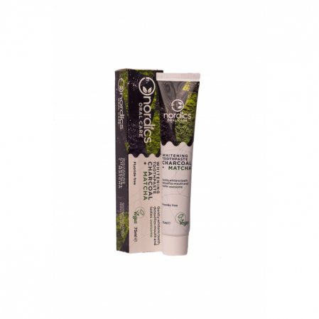 Pasta dinti si apa de gura - Pasta de dinti neagra pentru albire cu carbune activ si ceai verde Matcha 75 g Nordics