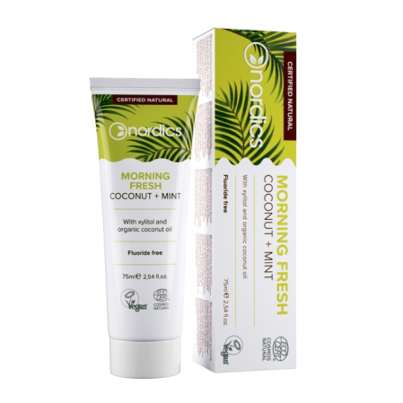 Pasta dinti si apa de gura - Pasta de dinti cu cocos si menta, fara fluor, pt. prevenirea cariilor si intarirea smaltului, Morning Fresh, Nordics, 75 g
