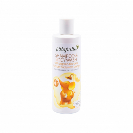 Sapun & Gel de dus copii - Sampon si gel de dus Pittapatta cu aloe vera, lavanda si portocale dulci, Macdonald & Taylor, 200ml