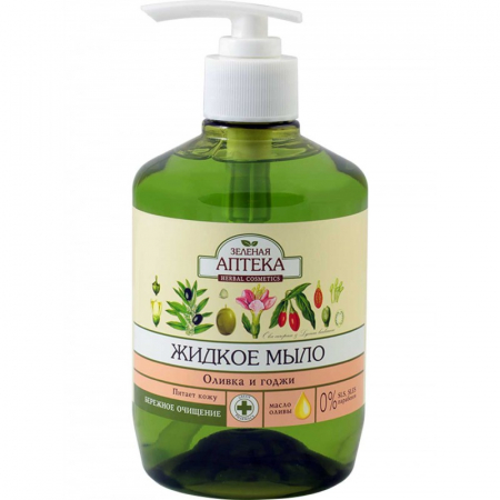 Produse - Sapun lichid cu extracte de masline si goji, ZELENAYA APTEKA, 460 ml