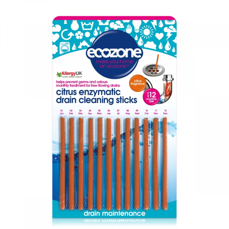 Detergenti universali - Stick pentru desfundarea tevilor si eliminarea mirosului neplacut, cu citrice, Ecozone, 12 buc