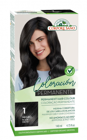 Vopsea de par si oxidant - Vopsea de par permanenta, fara amoniac, 1.Negru, Corpore Sano, 140 ml