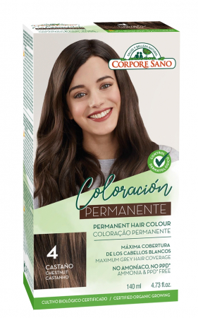 Vopsea de par si oxidant - Vopsea de par permanenta, fara amoniac, 4.Castaniu, Corpore Sano, 140 ml