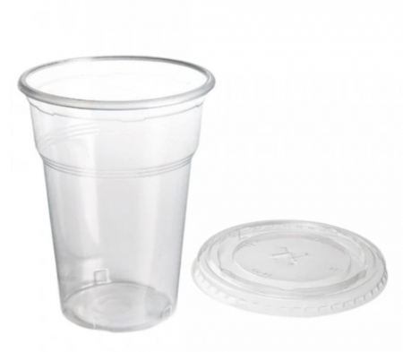 Produse din plastic - Pahar pentru shake cu capac plat cu gaura cruce pentru pai