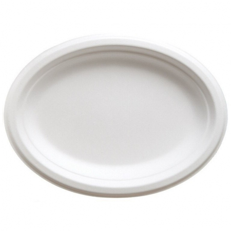 Produse biodegradabile - Platou bio alb oval din trestie de zahar, 26 x 20 cm