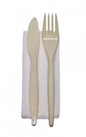 Produse din plastic - Set bis lux reutilizabil format din furculita, cutit si servetel, ambalat individua
