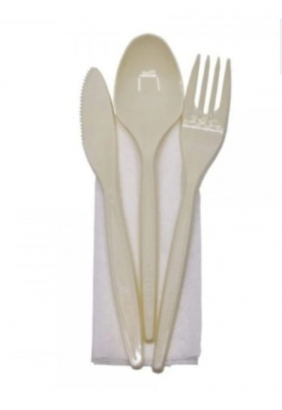 Produse din plastic - Set tris format din lingura, furculita, cutit si servetel, ambalat individual