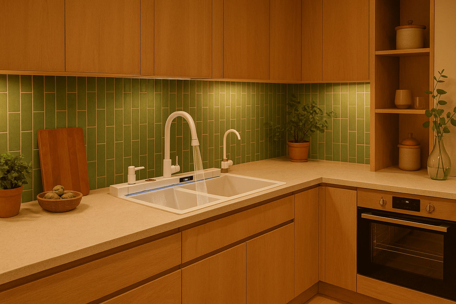 Bucătărie modernă cu accente naturale