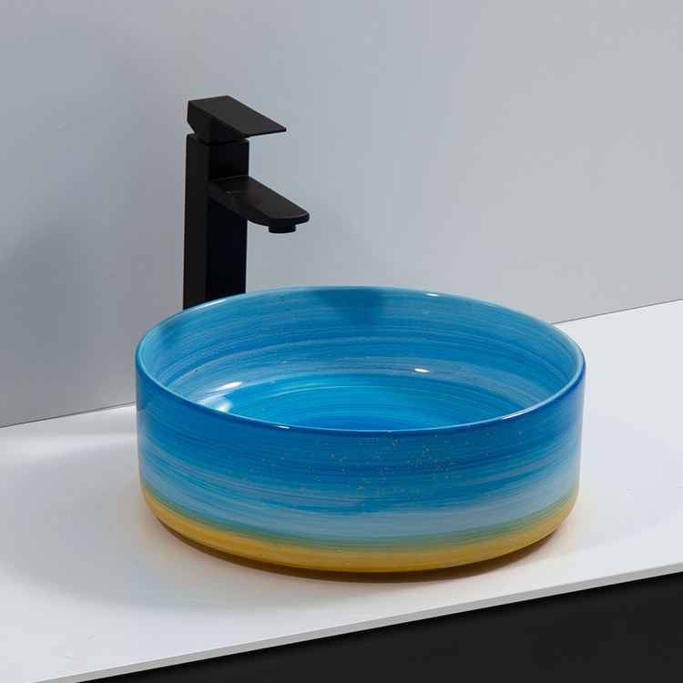 Lavoar chiuveta baie pe blat BisDesign ceramica albastru artistic rotund [2]