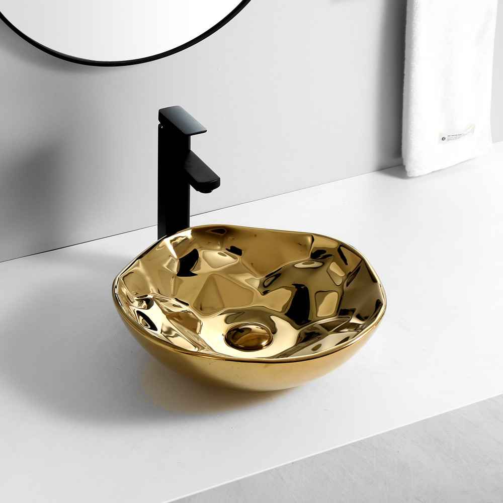 Lavoar chiuveta baie pe blat BisDesign ceramica auriu lucios rotund [2]