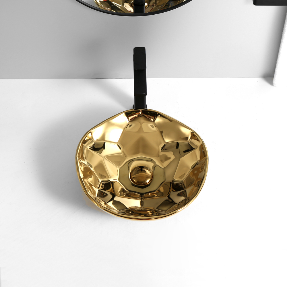 Lavoar chiuveta baie pe blat BisDesign ceramica auriu lucios rotund [3]