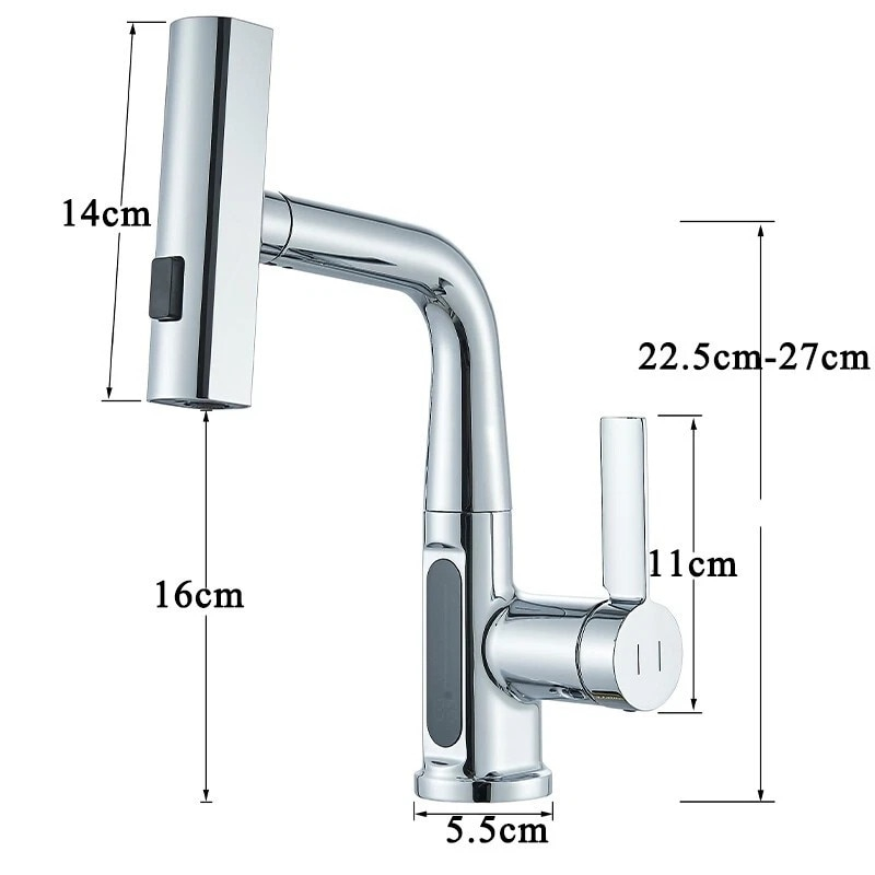 Baterie Chiuvetă BisDesign®, Senzor Temperatură, Duș Extractabil Tip Ploaie, 3 Funcții, Finisaj Crom Lucios, 30 cm [9]