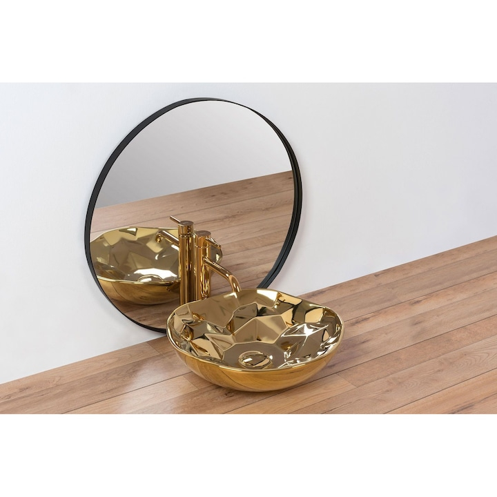 Lavoar chiuveta baie pe blat BisDesign ceramica auriu lucios rotund [6]