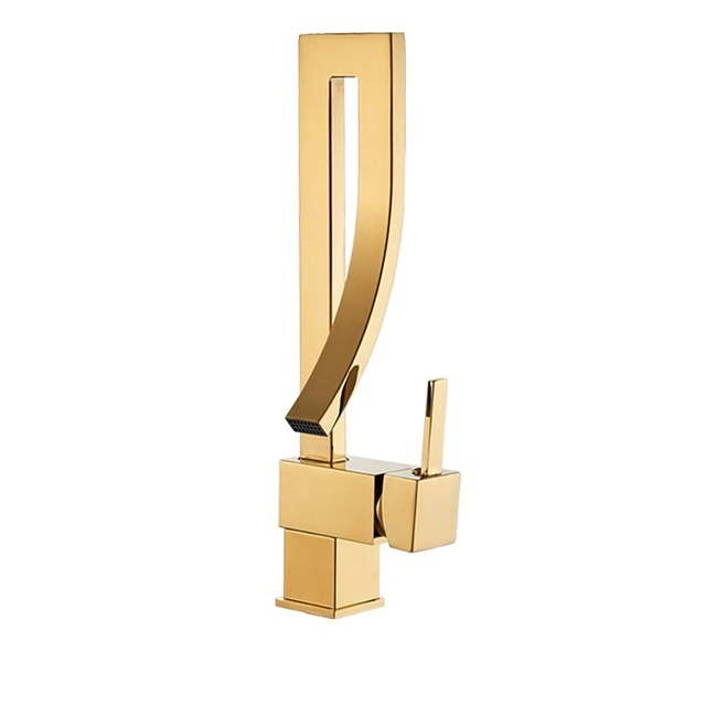 Baterie chiuvetă cascadă auriu lucios 35 cm pentru baie sau bucătărie [1]