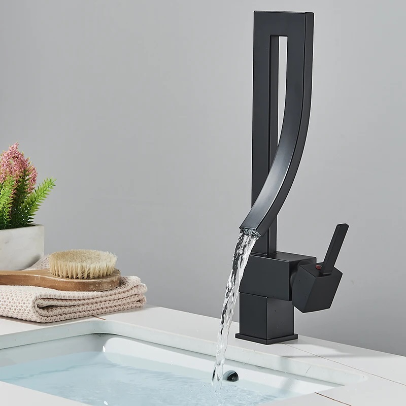 Baterie chiuvetă cascadă negru mat 35 cm pentru baie sau bucătărie [5]