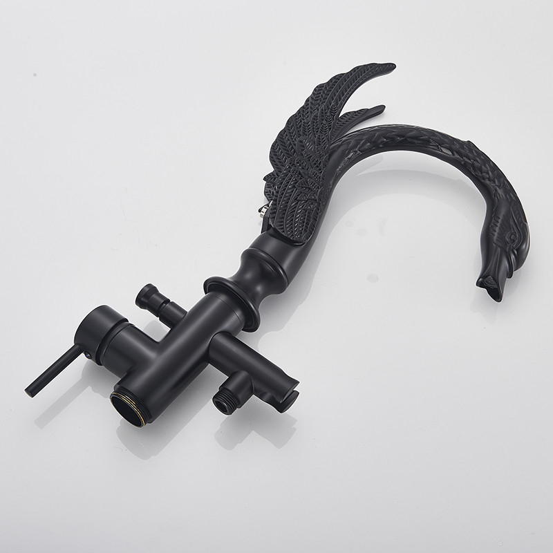 Baterie freestanding cadă tip lebădă negru mat cu mâner ceramic [10]
