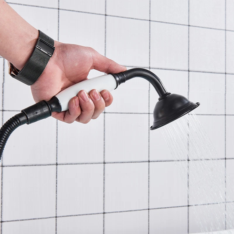 Baterie freestanding cadă tip lebădă negru mat cu mâner ceramic [7]