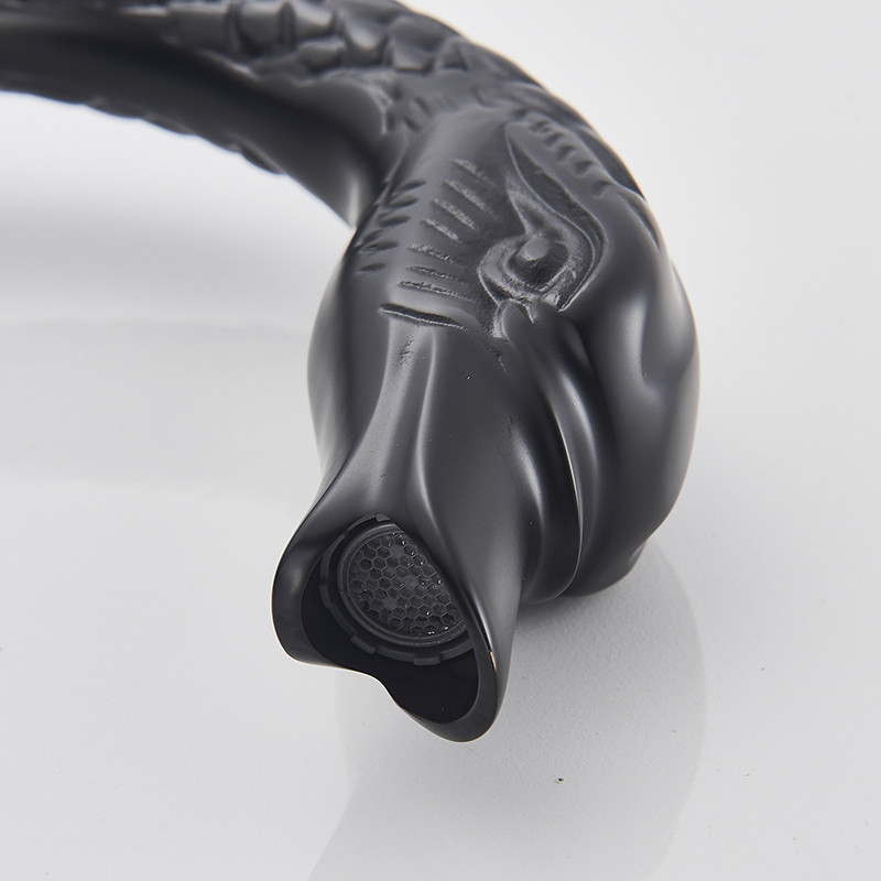Baterie cadă freestanding tip lebădă negru mat cu mâner ceramic decorativ [10]