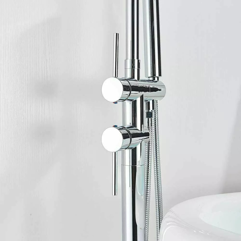 Baterie cadă freestanding crom lucios cu duș de mână și pipă pivotantă [10]