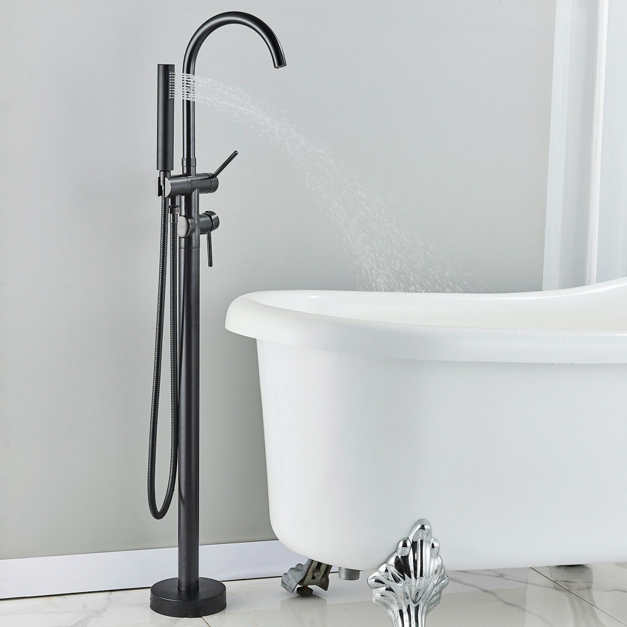 Baterie cadă freestanding negru/bronze 117 cm cu duș de mână [4]