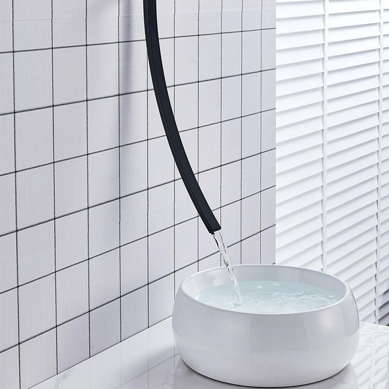 Baterie lavoar încastrabilă negru mat cu pipă cascadă minimalistă [4]