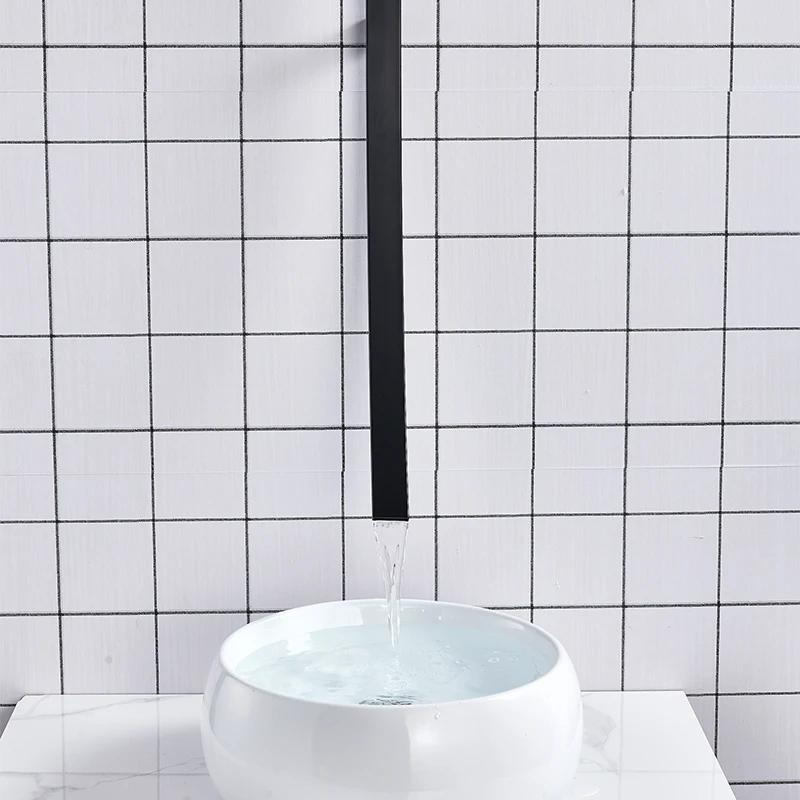 Baterie lavoar încastrabilă negru mat cu pipă cascadă minimalistă [6]